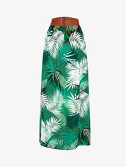 Jupe longue évasée imprimé tropical - Vert - 1