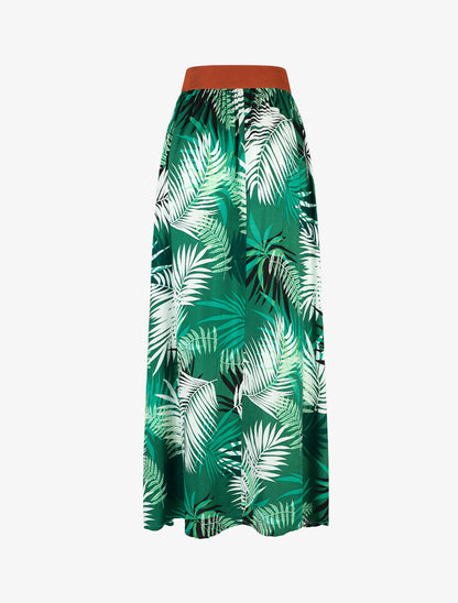 Jupe longue évasée imprimé tropical - Vert - 2