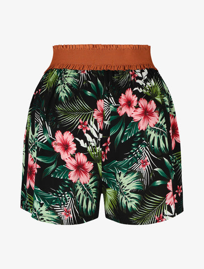 Short à taille haute style corset imprimé floral - Noir - 2