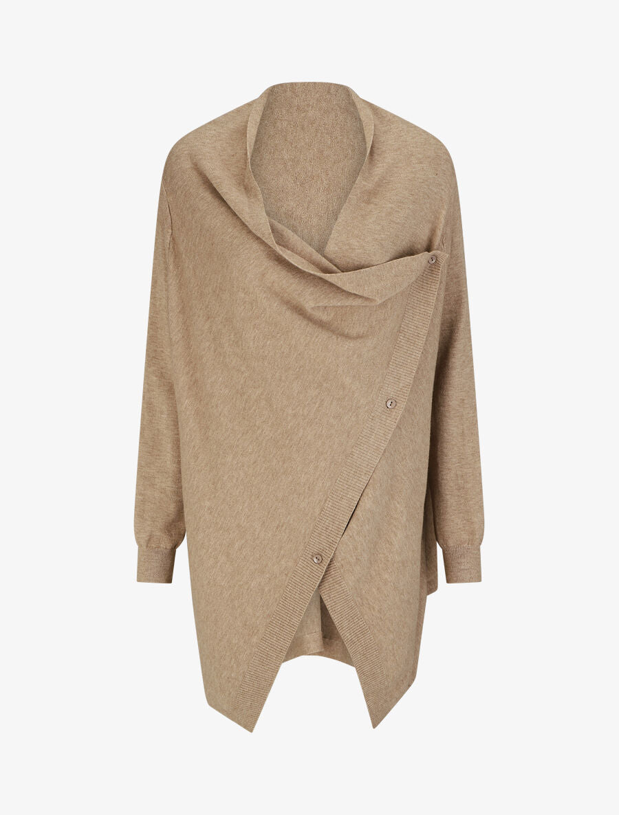 Gilet mi-long uni à bords côtelés - Taupe - 1