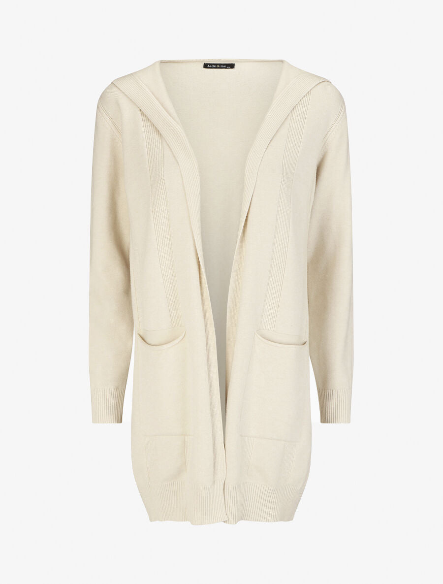 Gilet long à capuche - Crème - 1
