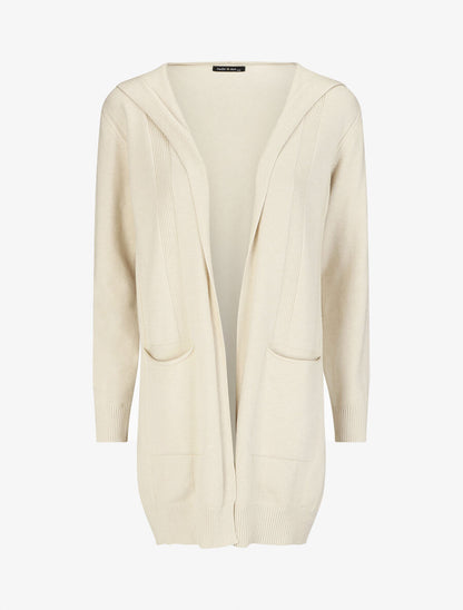 Gilet long à capuche - Crème - 1