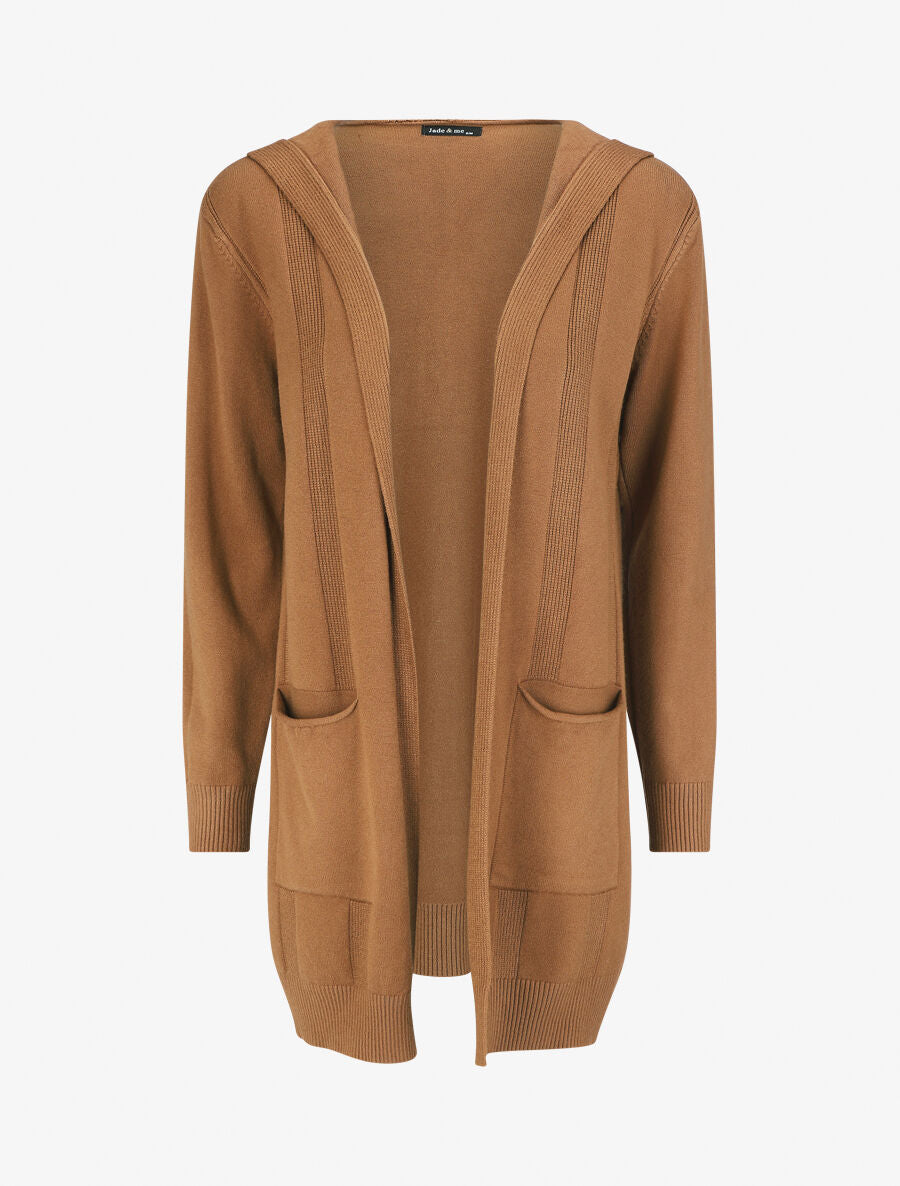 Gilet long à capuche - Camel - 1