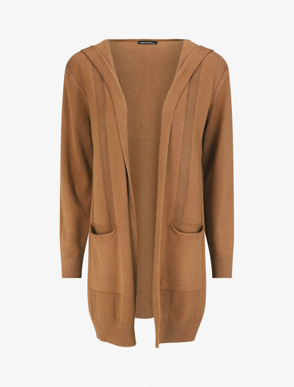 Gilet long à capuche - Camel - 1