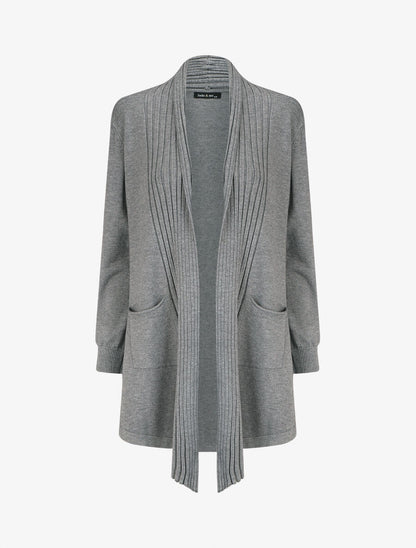 Gilet long uni à bords côtelés - Gris - 4