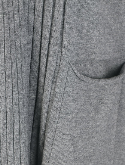 Gilet long uni à bords côtelés - Gris - 3