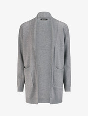 Gilet mi-long uni à bords côtelés - Gris clair - 1