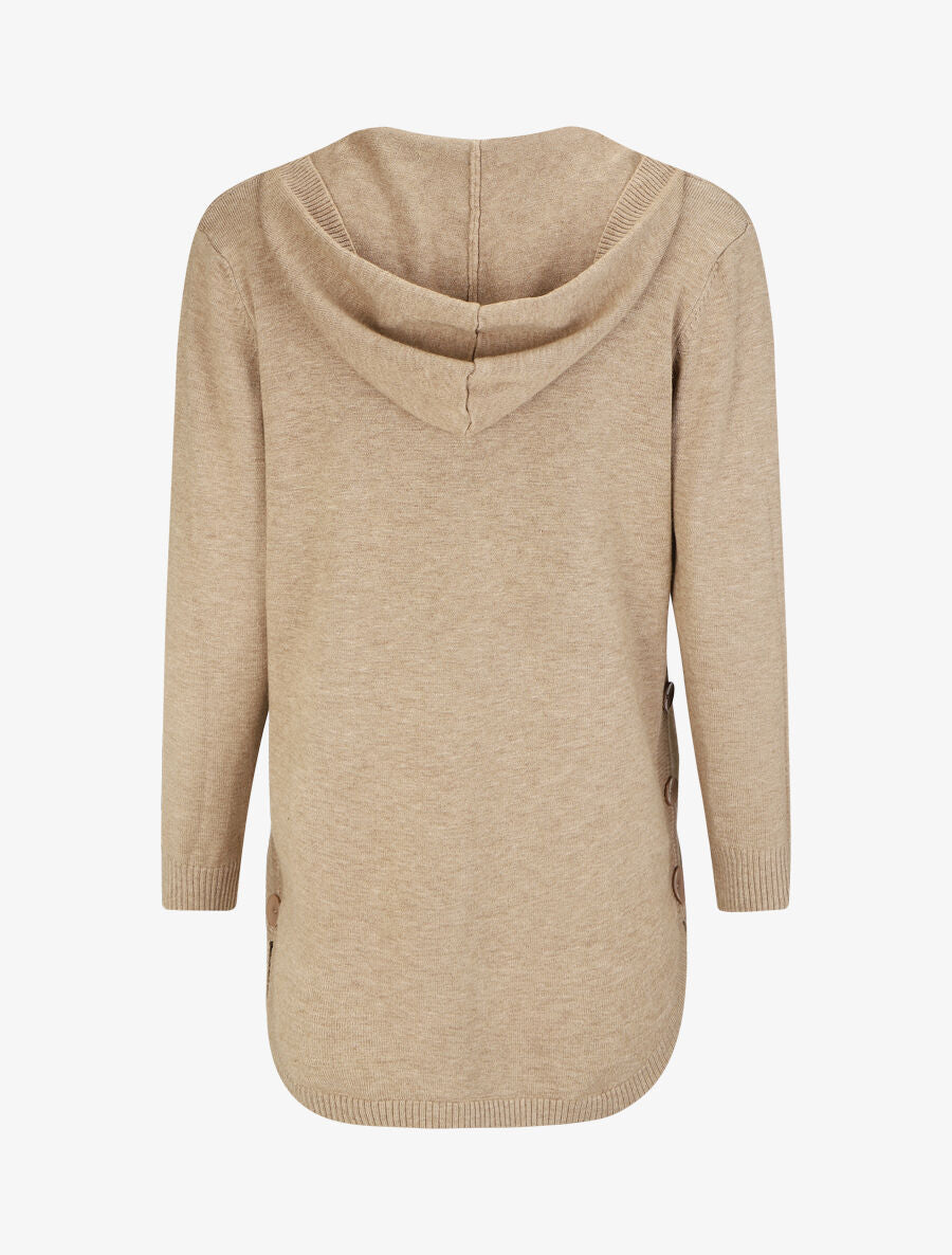 Gilet mi-long à capuche et boutons décoratifs - Beige - 2
