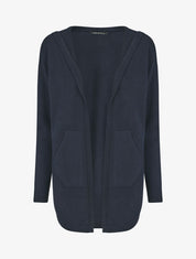 Gilet mi-long à capuche et boutons décoratifs - Marine - 1