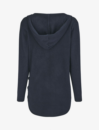 Gilet mi-long à capuche et boutons décoratifs - Marine - 2