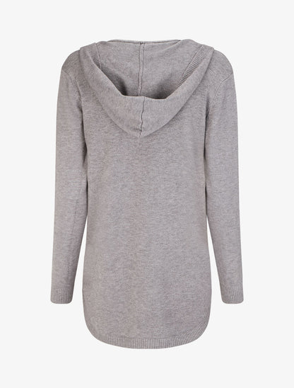 Gilet mi-long à capuche et boutons décoratifs - Gris - 2