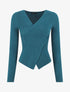 Pull côtelé moulant col cache-coeur - Bleu canard - 1