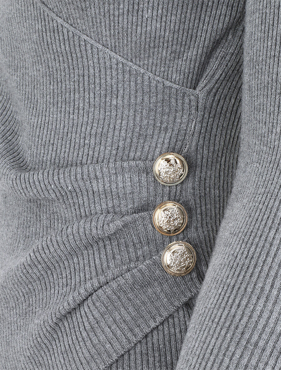 Pull côtelé col cache-coeur et boutons - Gris - 3