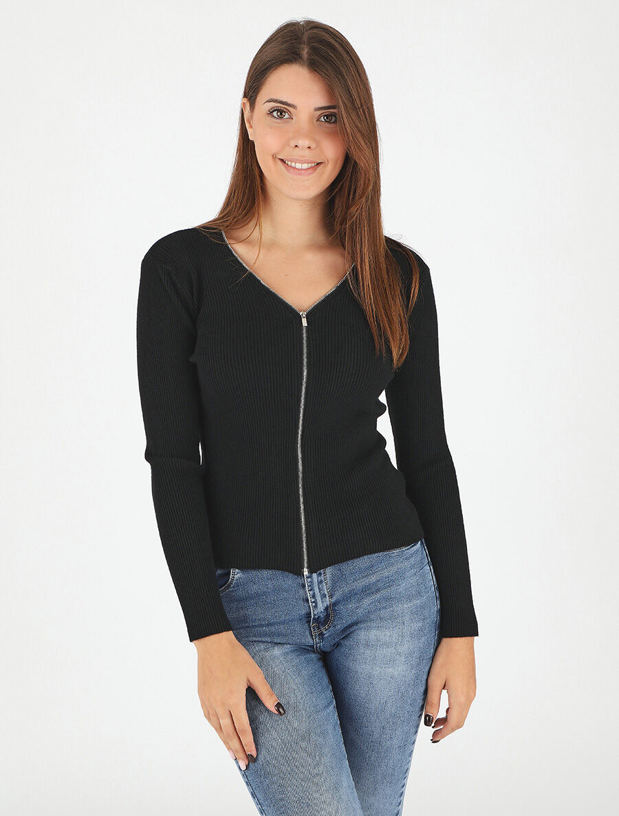 Gilet côtélé zippé - Noir - 4