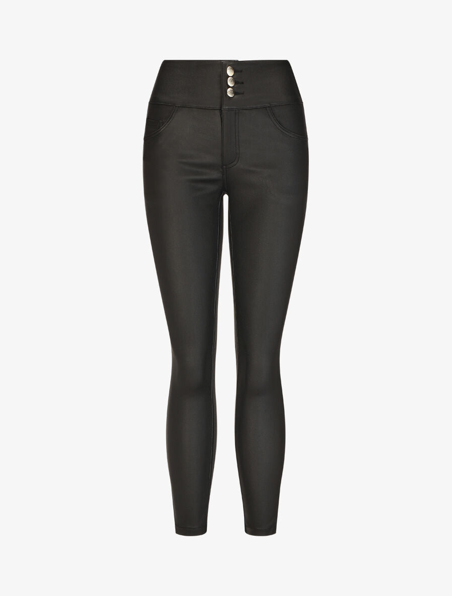 Pantalon slim taille haute effet ciré - Noir - 1