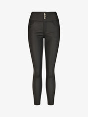 Pantalon slim taille haute effet ciré - Noir - 1