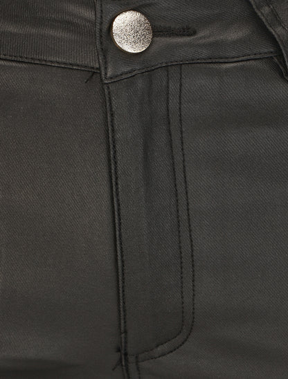 Pantalon slim effet ciré - Noir - 3