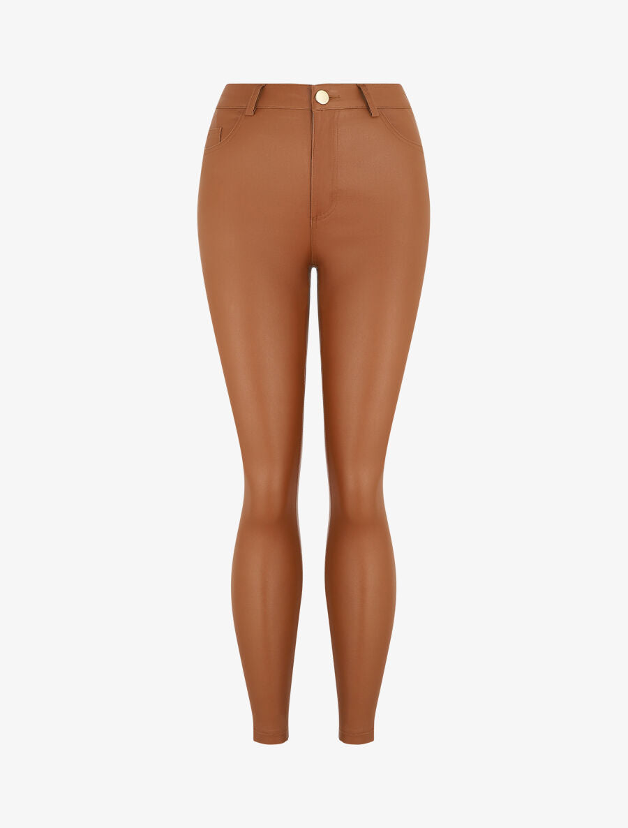Pantalon slim effet ciré - Camel - 1