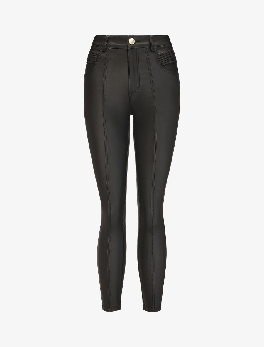 Pantalon taille haute en simili - Noir - 1