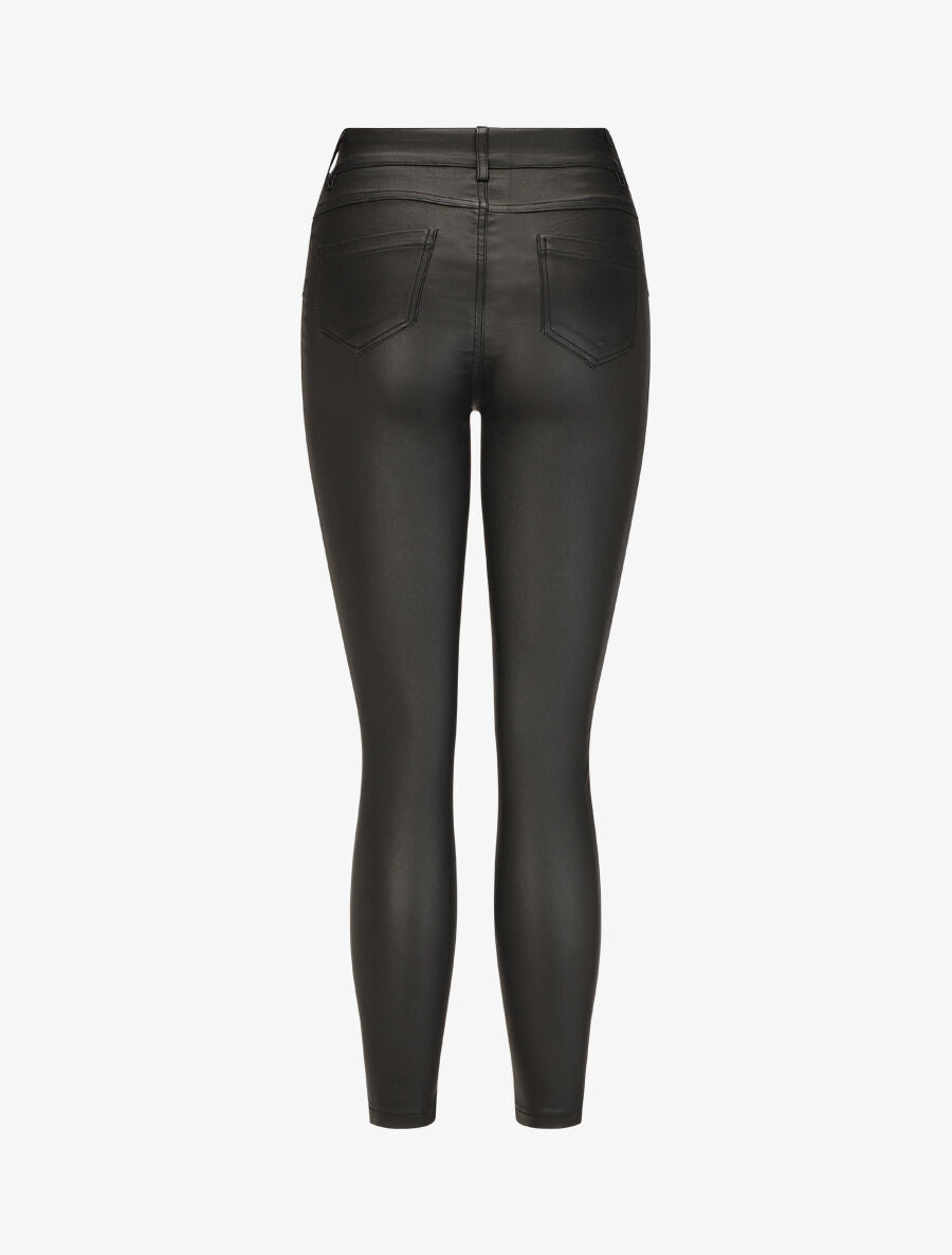 Pantalon taille haute en simili - Noir - 2