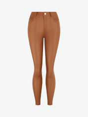 Pantalon taille haute en simili - Camel - 1