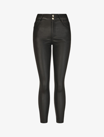 Pantalon taille haute en simili - Noir - 1