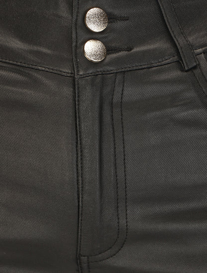 Pantalon taille haute en simili - Noir - 3