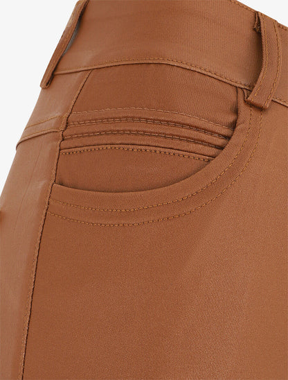 Pantalon taille haute en simili - Camel - 3