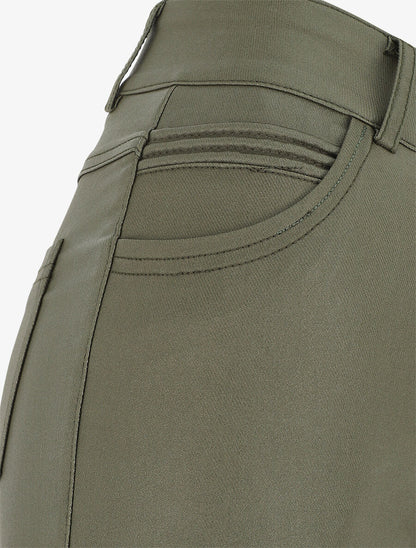 Pantalon taille haute en simili - Kaki - 3