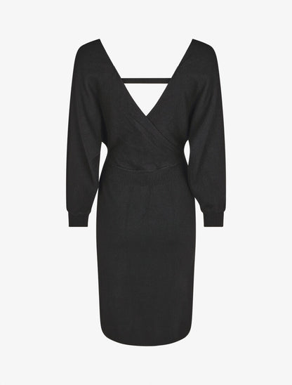 Robe ajustée unie col cache-coeur - Noir - 2