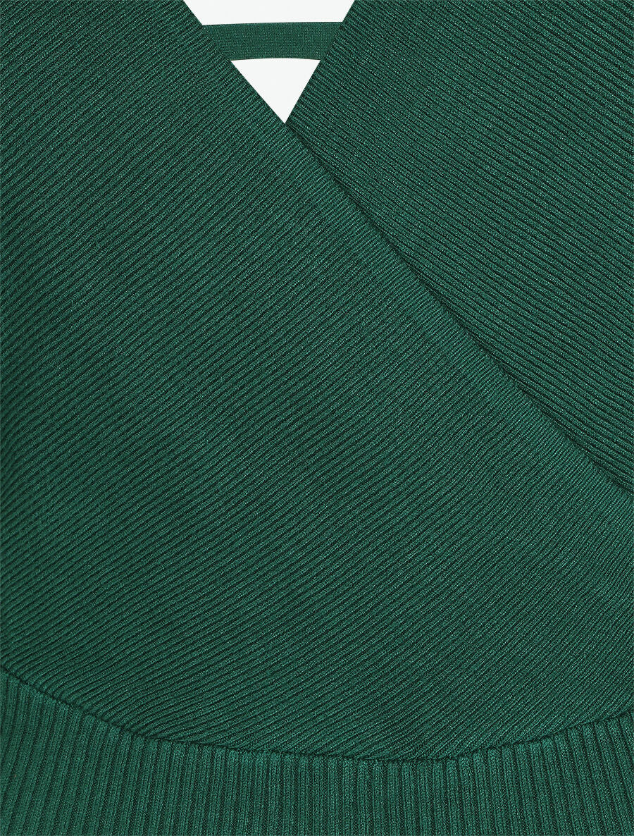 Robe ajustée unie col cache-coeur - Vert foncé - 3
