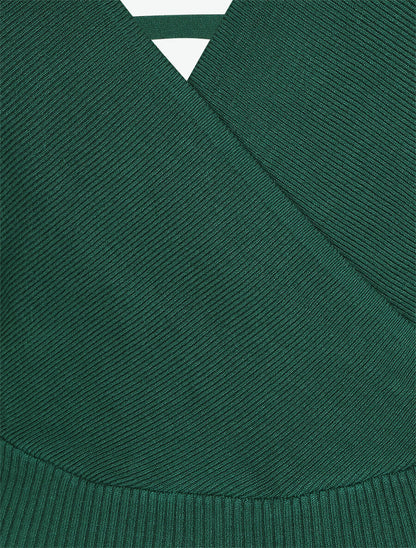 Robe ajustée unie col cache-coeur - Vert foncé - 3