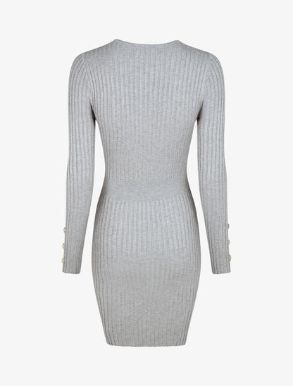 Robe unie moulante col cache-coeur - Gris - 2