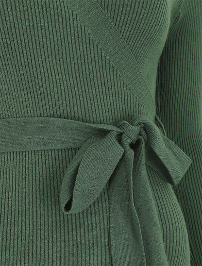 Robe moulante côtelée style cache-coeur - Vert - 3