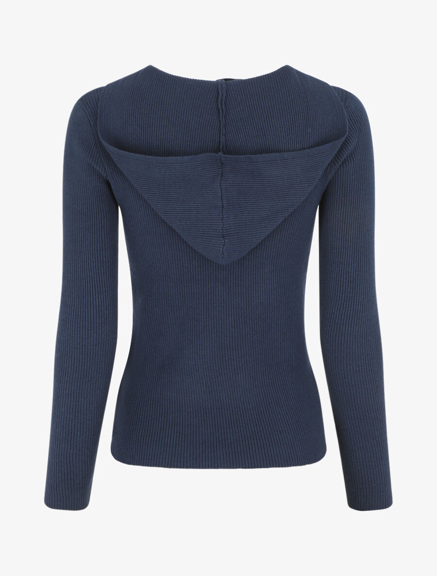 Gilet côtelé à capuche et zip - Marine - 2