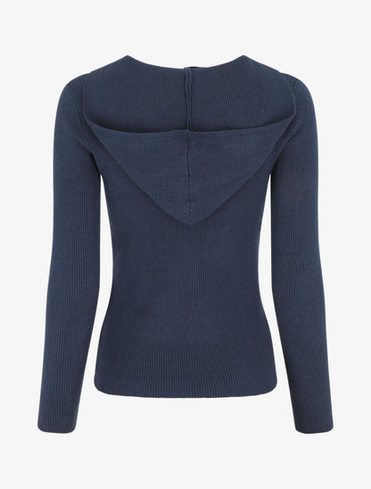 Gilet côtelé à capuche et zip - Marine - 2