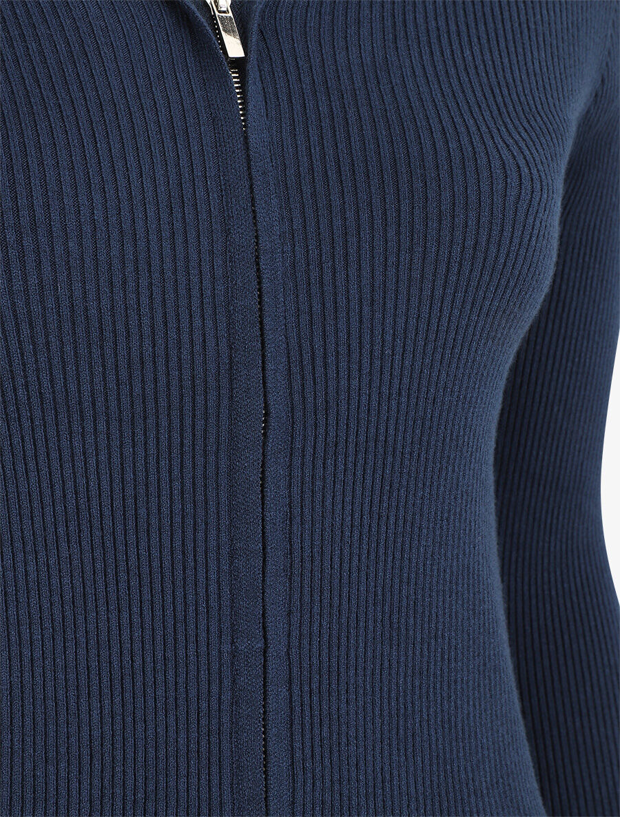 Gilet côtelé à capuche et zip - Marine - 3