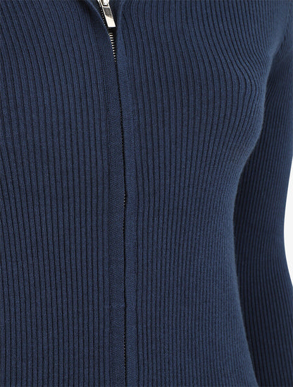 Gilet côtelé à capuche et zip - Marine - 3