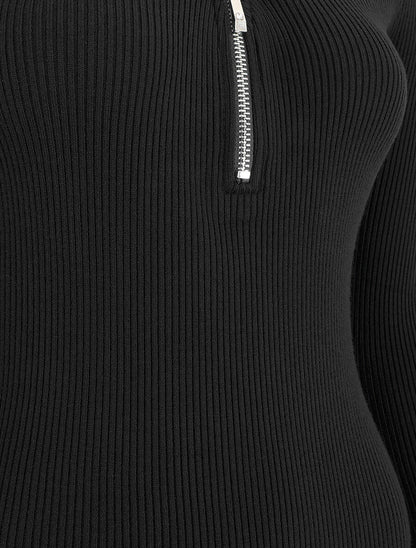 Robe pull côtelé à dos ajouré - Noir - 3