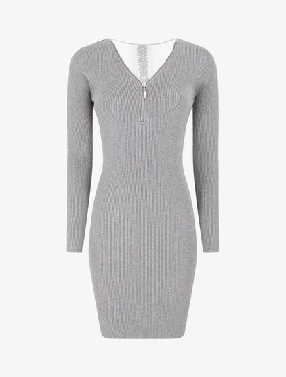 Robe pull côtelé à dos ajouré - Gris clair - 4