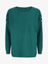 Pull fin à col rond et boutons décoratifs - Vert sapin - 1