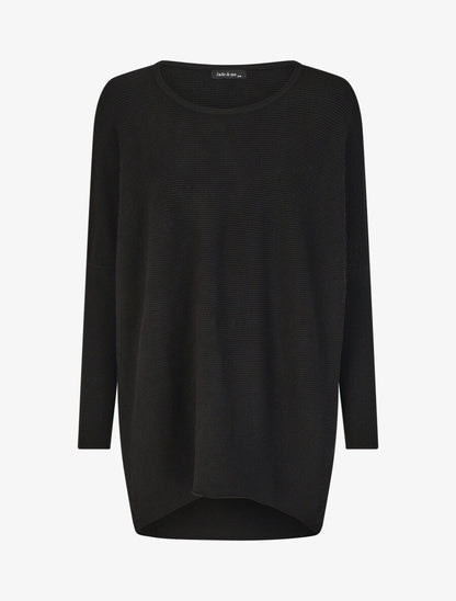 Pull oversize uni côtelé - Noir - 1