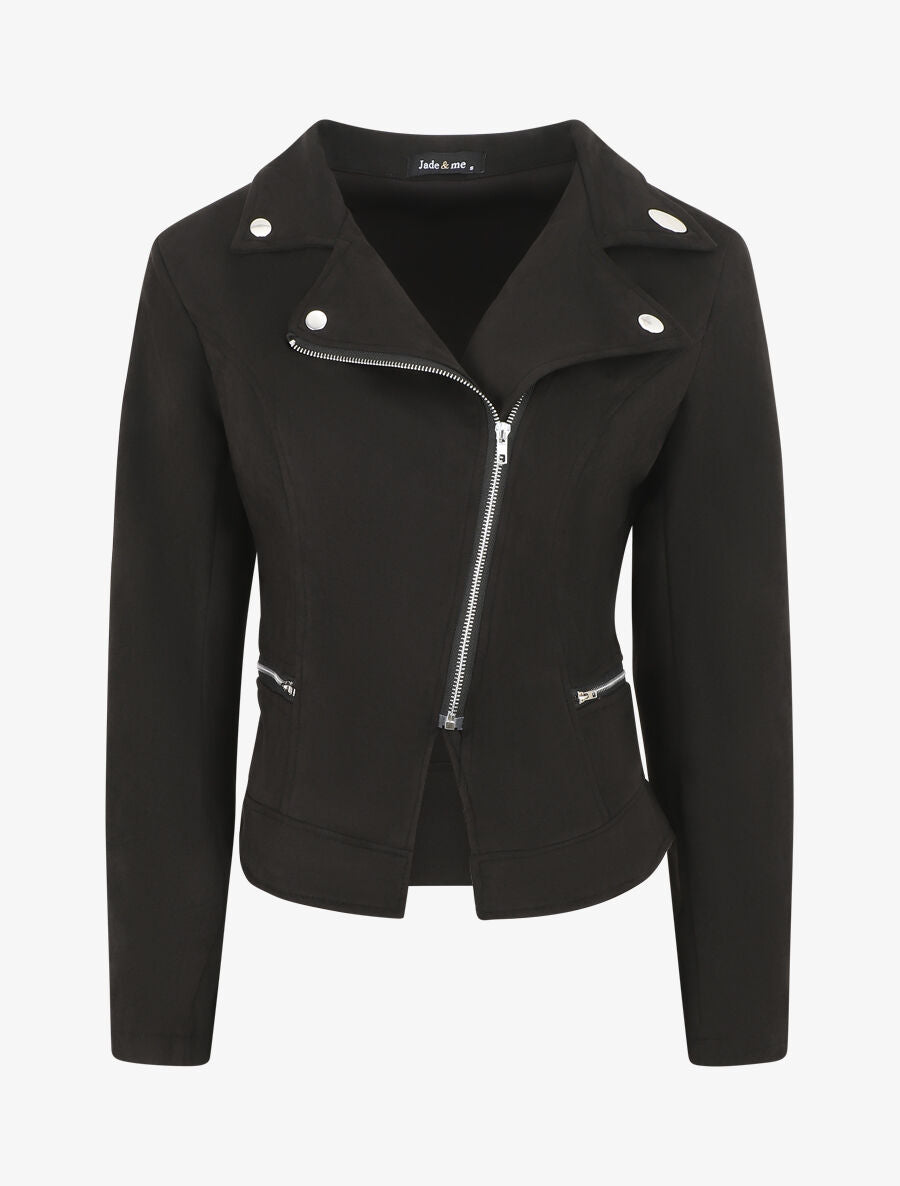 Veste style perfecto en suédine - Noir - 1