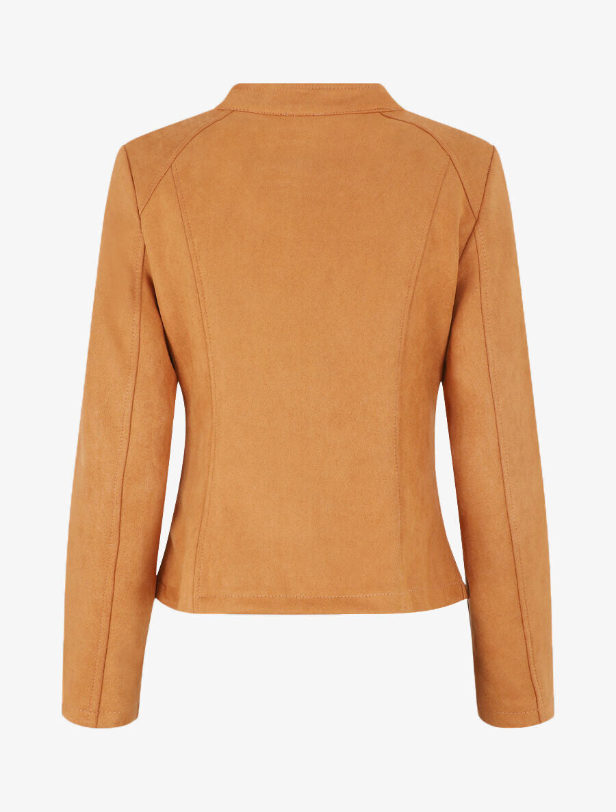 Veste droite en suédine poches zippées - Camel - 2