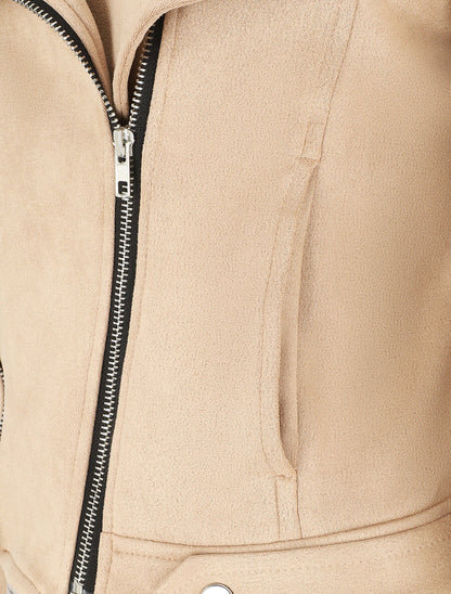Veste zippée en suédine - Beige - 3