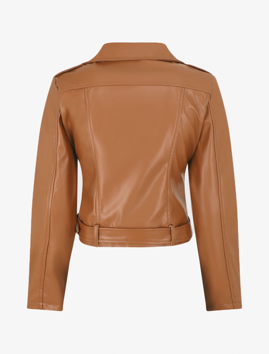 Veste droite en simili style perfecto - Camel - 2