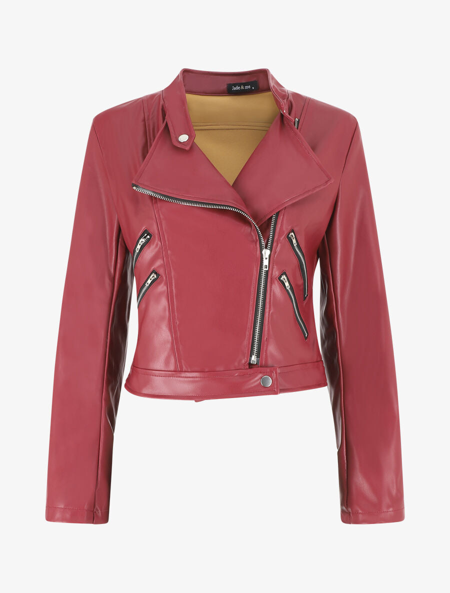 Veste style perfecto coupe droite en simili - Bordeaux - 4