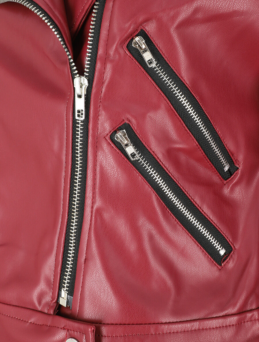 Veste style perfecto coupe droite en simili - Bordeaux - 3