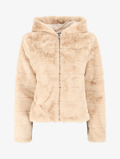 Veste à capuche en fourrure synthétique - Beige - 1