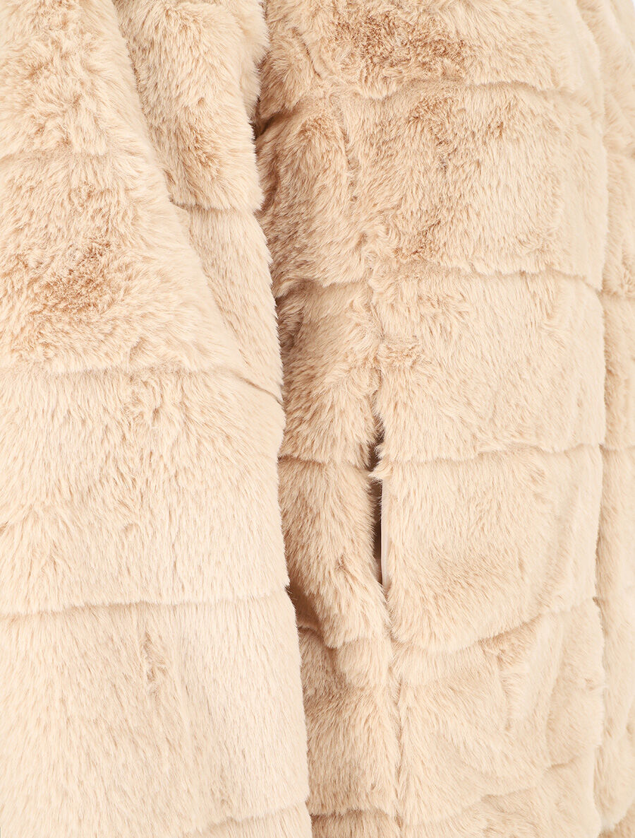 Veste à capuche en fourrure synthétique - Beige - 3